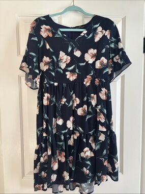 Nursing Queen Navy Floral Tiered Dress with secret nursing zippers
